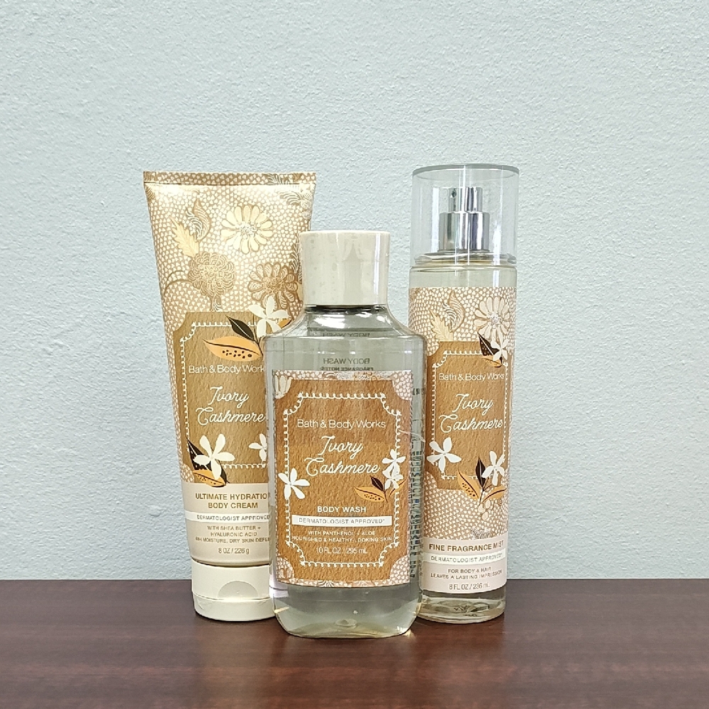 Bath & Body Works IVORY CASHMERE 3 Piece Body Care Bundle Set